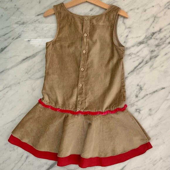 Jean Bourget Size 4 Girls Velvet Dress Light Brown/Tan & Red - Picture 2 of 6